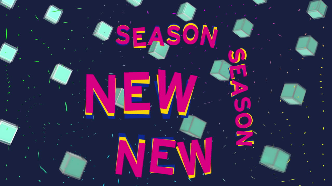 새로운 시즌 텍스트의 애니메이션 3d 큐브에 대해 검은색 배경에 대한 선