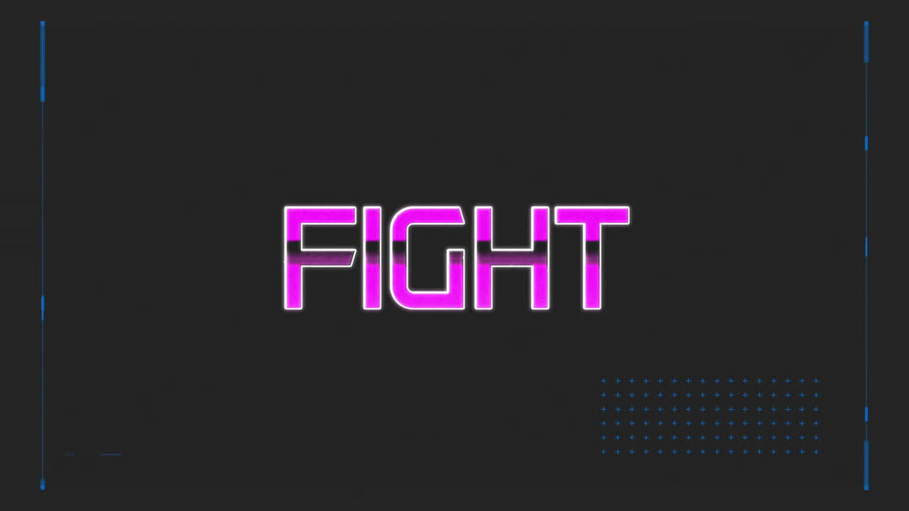 Glowing neon pink FIGHT text with digital animation on dark background