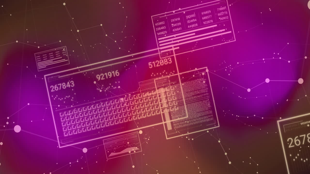 Animation of digital data processing over pink background