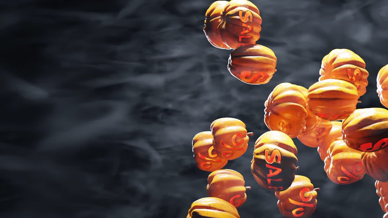 할로윈 판매 발표와 떨어지는 조각 된 호박, 수직 배너