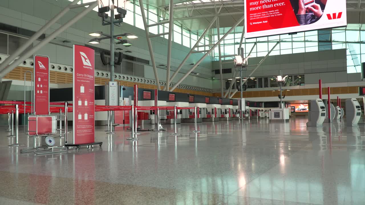 Empty Sydney Airport Qantas Domestic Terminal During Corona Virus Covid 19 pandemic