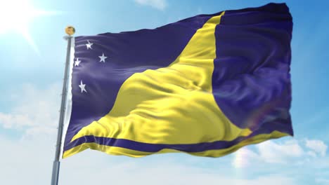 4k ilustración 3d de la bandera ondeante en un poste del país tokelau