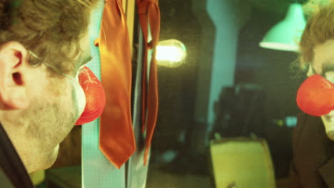 sad clown looking in mirror