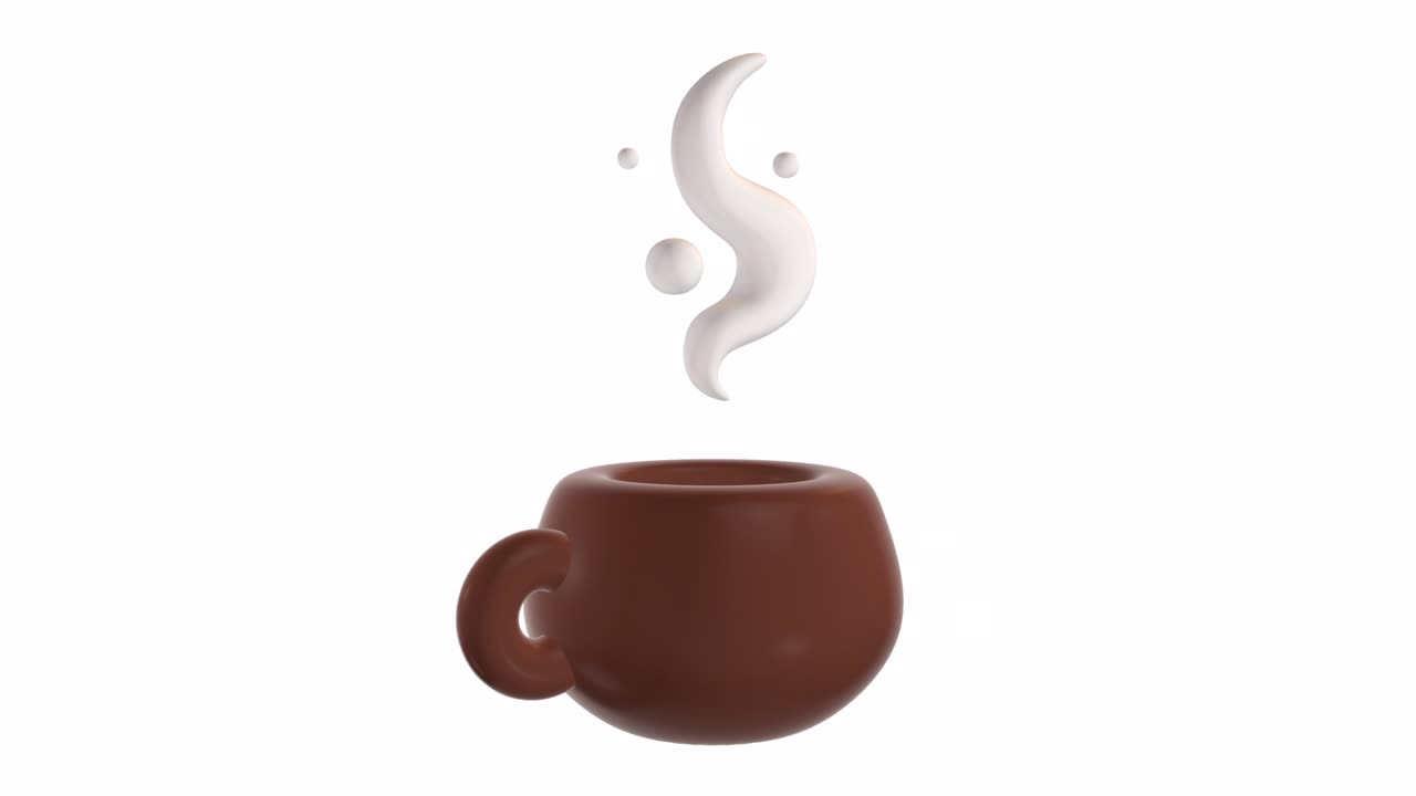 카은 색 바탕에 분리 된 증기를 가진 커피 또는 차 컵을 회전시니다. 스타일화 된 루프 모션 요소. 밝은 현대 미니멀 3d 애니메이션.