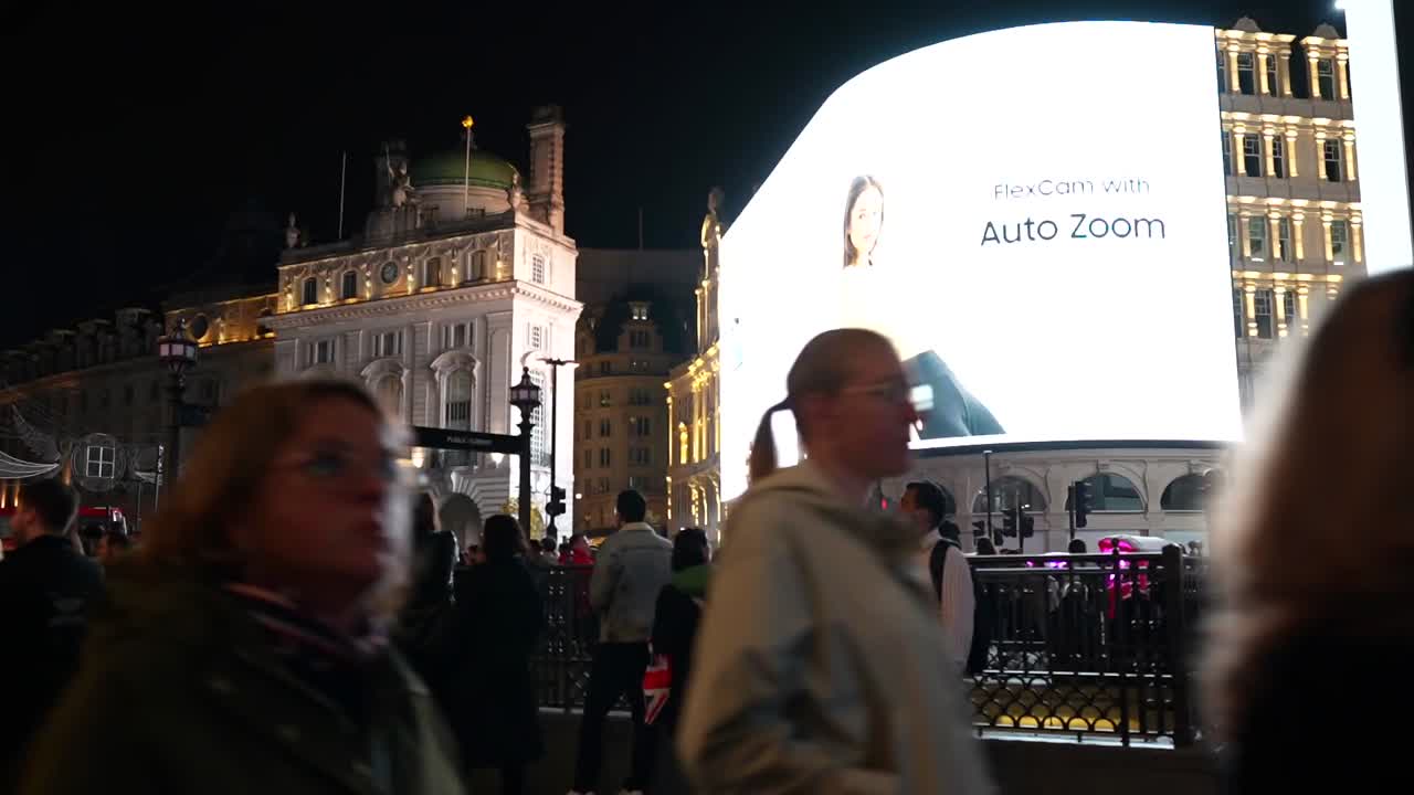 Massive tourist traffic in Piccadilly Circus at night, London. Time lapse