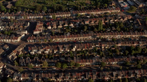 Aerial-shot-over-Suburban-terraced-houses-and-Allotments