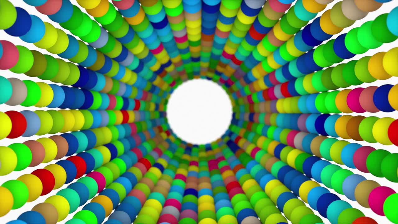 다채로운 구의 댄스 플로어 터널, 컴퓨터 생성. 현대 댄스 배경의 3d 렌더링