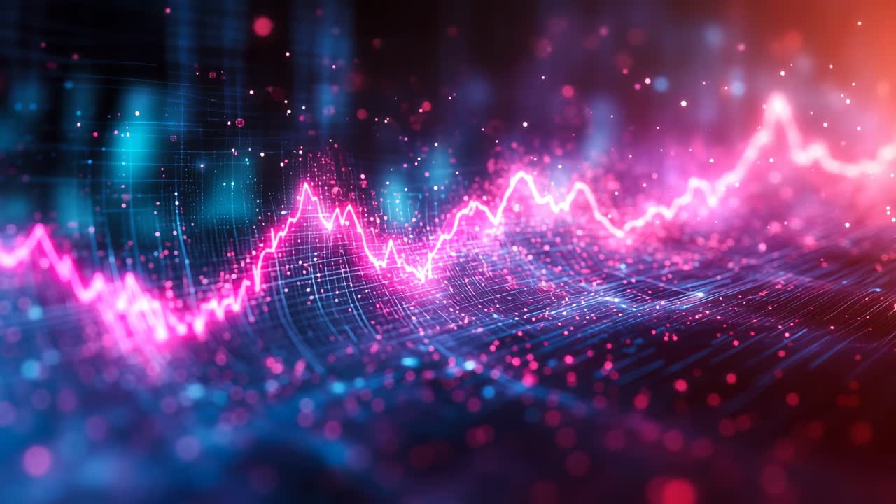 Vibrant abstract wave design. Vivid digital waves pulse with energy, showcasing a blend of colors and lights in an abstract composition.