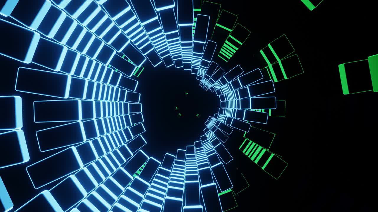 Abstract background of flying neon cubes
