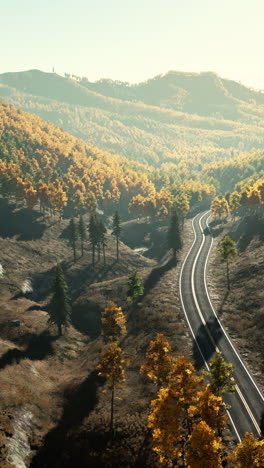 vista aérea de una sinuosa carretera de montaña en otoño