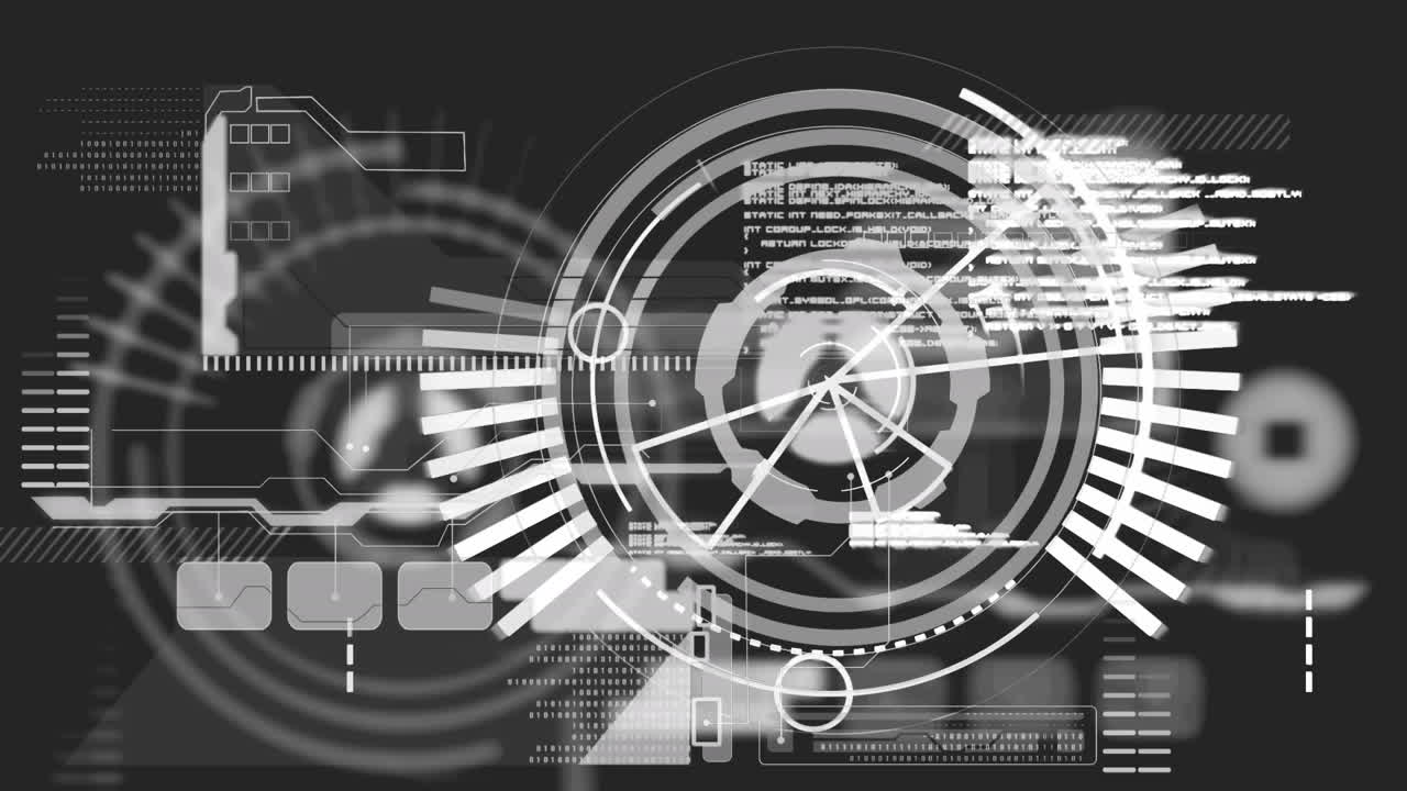 Animation of scope scanning and data processing over black background