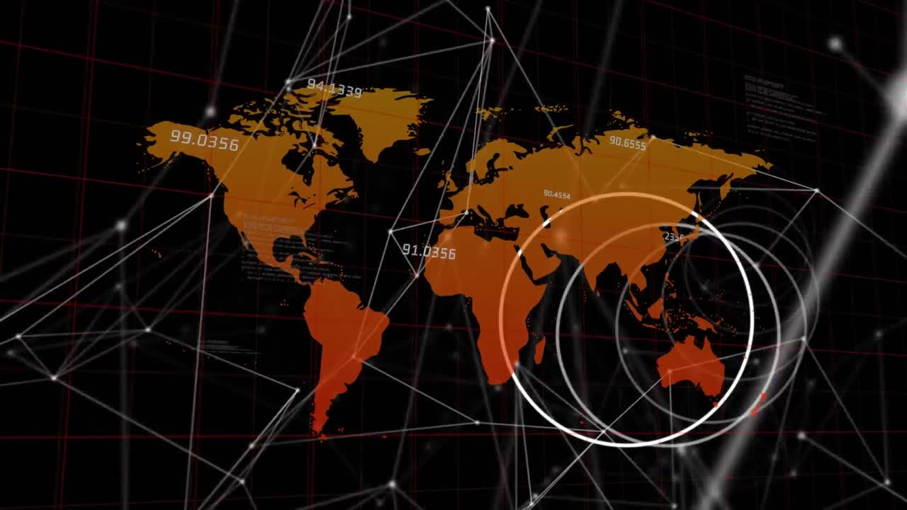세계 지도 위의 아이콘으로 연결 네트워크의 애니메이션