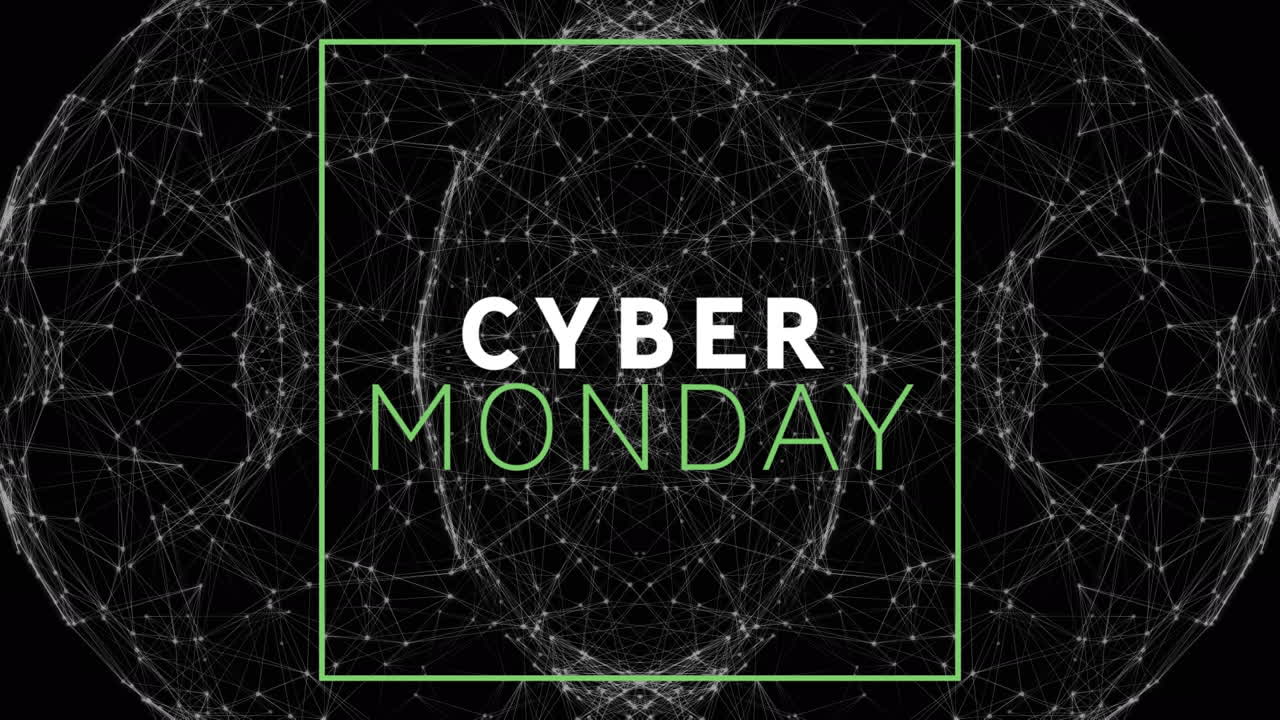 animación del texto de venta del lunes cibernético a través de redes de conexiones