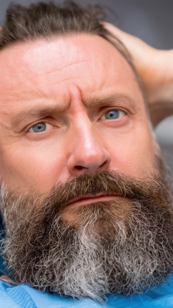 Concern and Introspection: A Deep Emotional Reflection Captured in Two Frames, Revealing the Inner Turmoil of a Pensive Individual with Well-Groomed Facial Hair