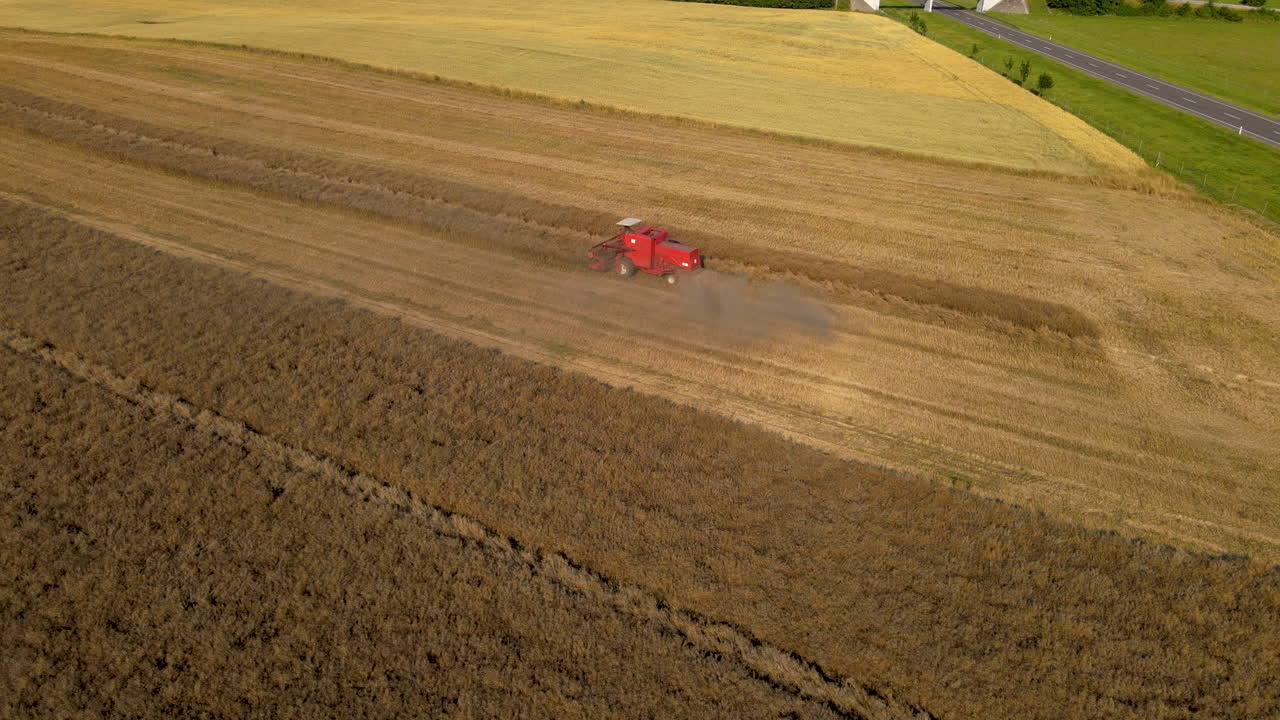 Harrowing heavy duty wheat harvesting Mlynary Poland lands