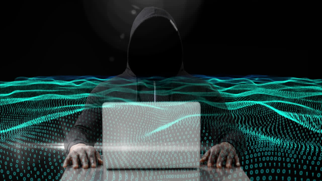 video generado digital de hacker usando computadora portátil 4k