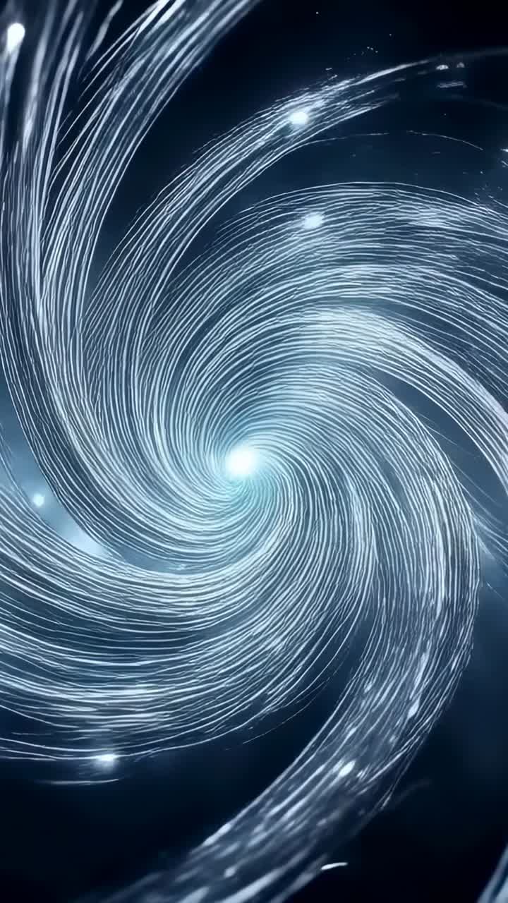 Vertical video: Accelerating vortex drawing lines and light flares into core in space