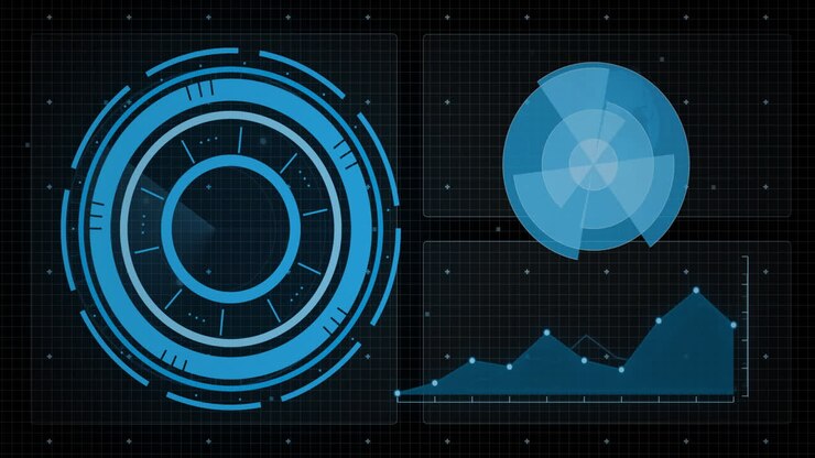Animation of digital data processing over scope scanning on black background