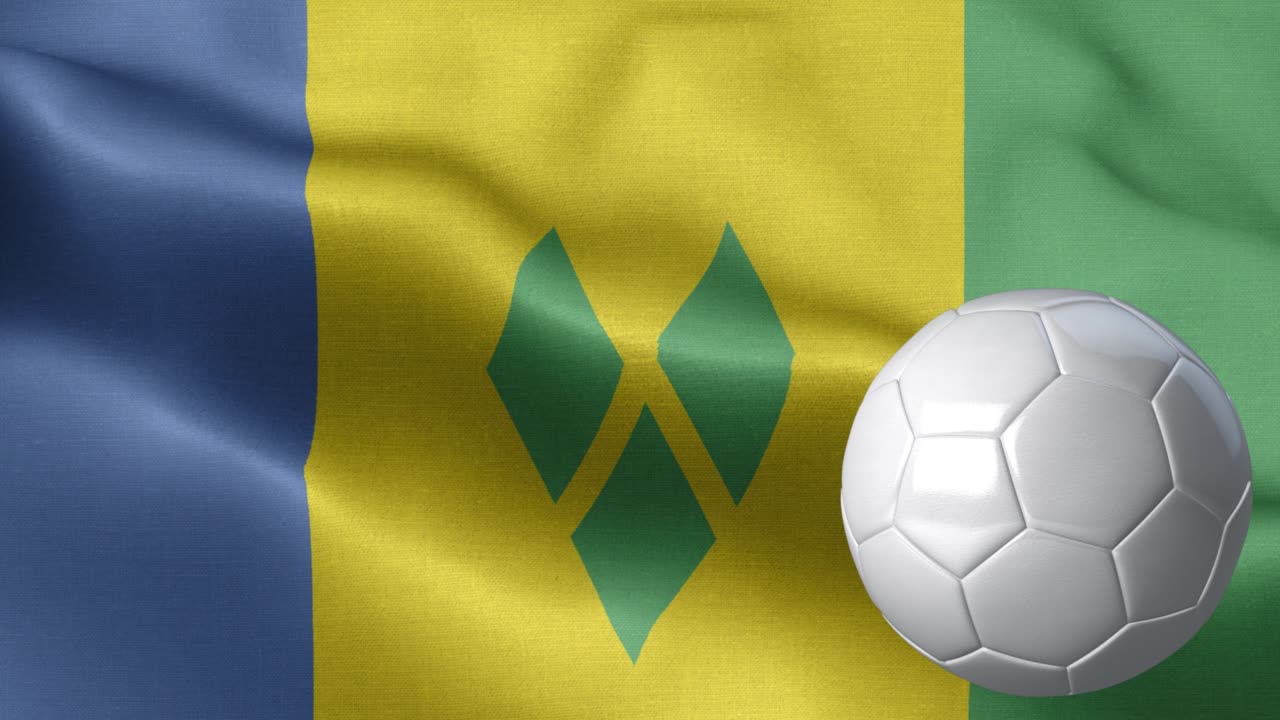 Flag Of Saint Vincent and the Grenadines and soccer ball - Saint Vincent and the Grenadines Flag High Detail - National flag Saint Vincent and the Grenadines wave Pattern loopable Elements