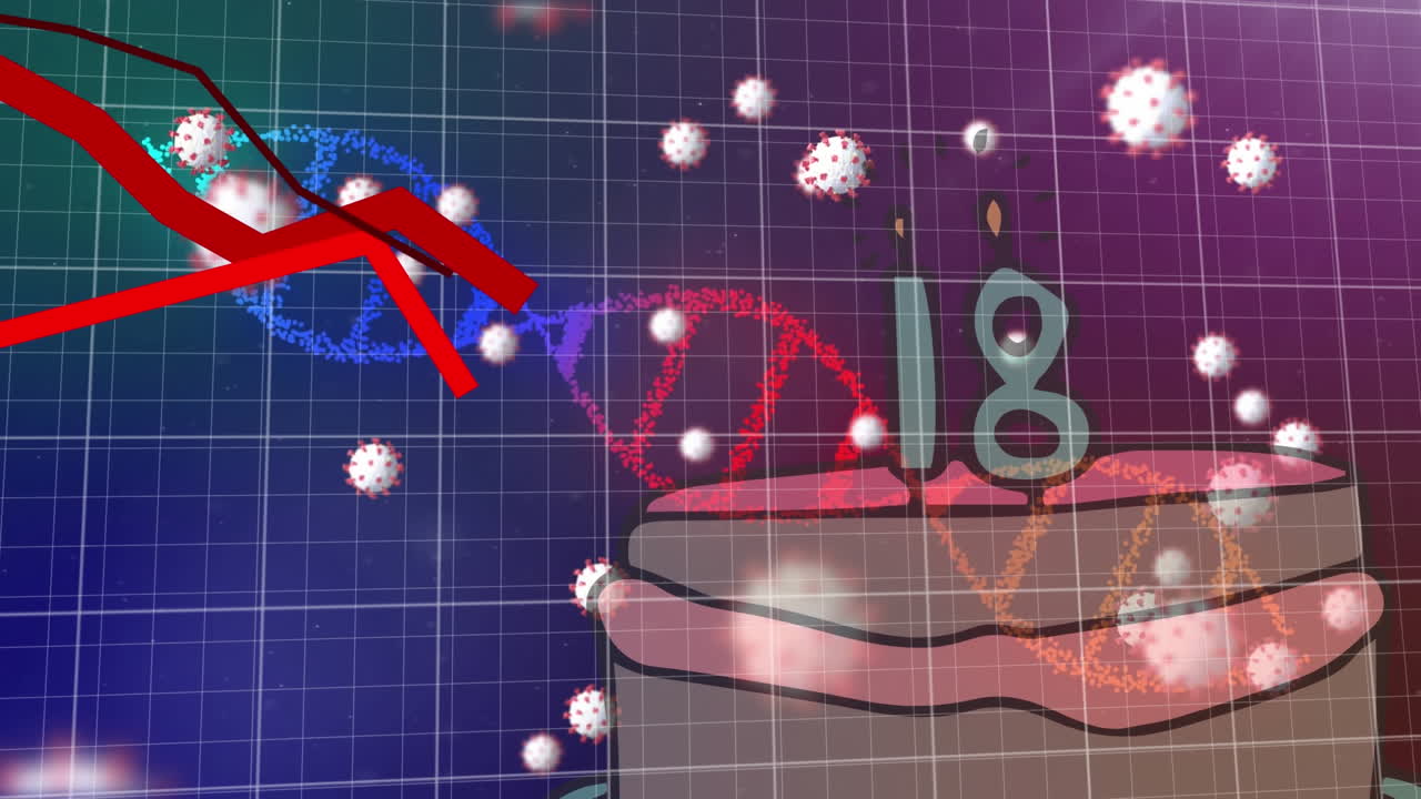 바이러스 세포와 케이크에 대한 데이터 처리의 애니메이션