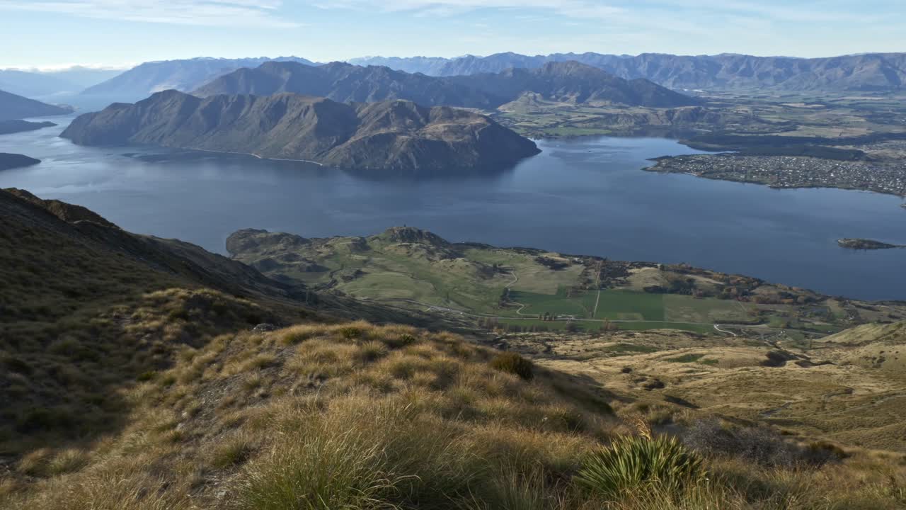 Beautiful Mountain View From The Roys Peak Near Wanaka Lake In New Zealand - Panning Shot