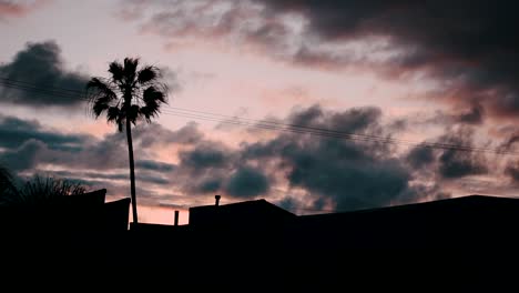 Timelapse-Del-Atardecer-En-San-Diego-Con-Nubes-Y-Palmeras