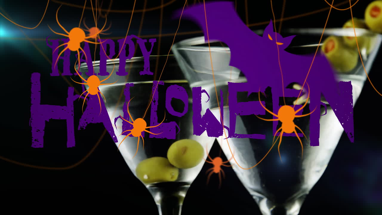 음료를 마시며 해피 할로윈 텍스트의 애니메이션