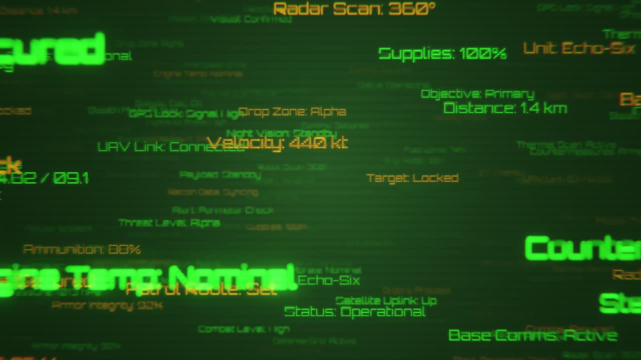 Interfaccia digitale futuristica che mostra dati tattici militari