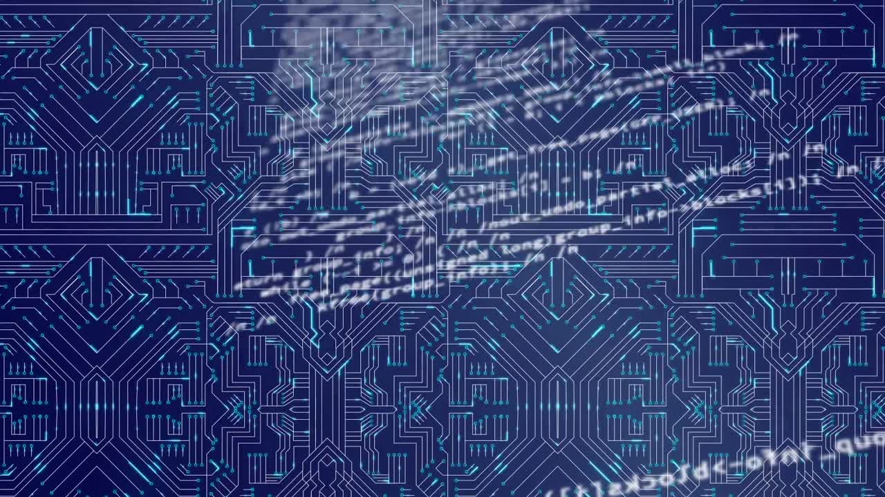 파란색 배경에 있는 데이터 처리 및 연결 웹의 애니메이션