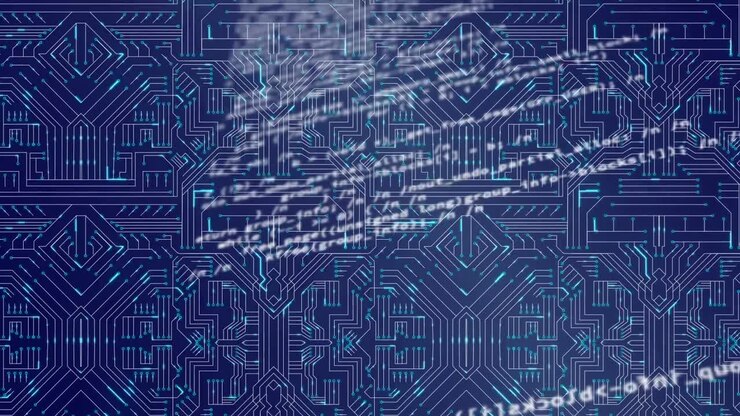 Animation of data processing and web of connections on blue background
