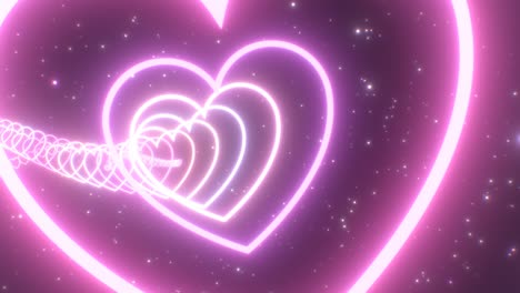 hermoso túnel de corazón de amor rosa camino curvo hermosas luces de neón brillantes - 4k sin costuras vj bucle de movimiento animación de fondo