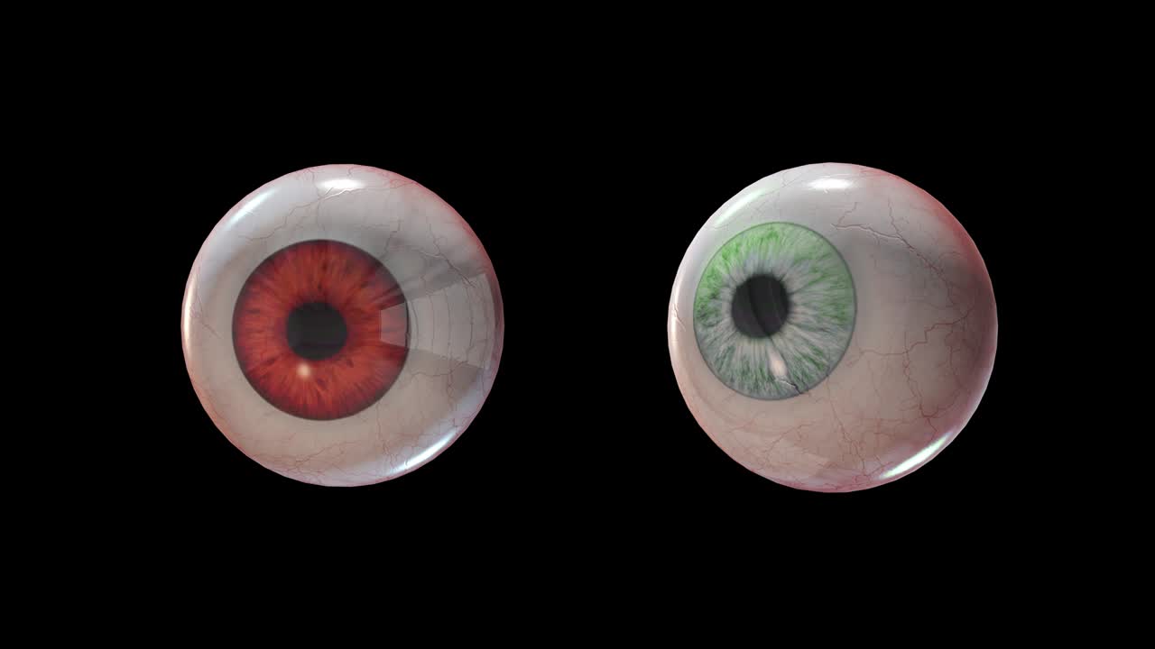 알파 채널과 함께 초록색과 빨간색의 악한 무서운 눈을 루프