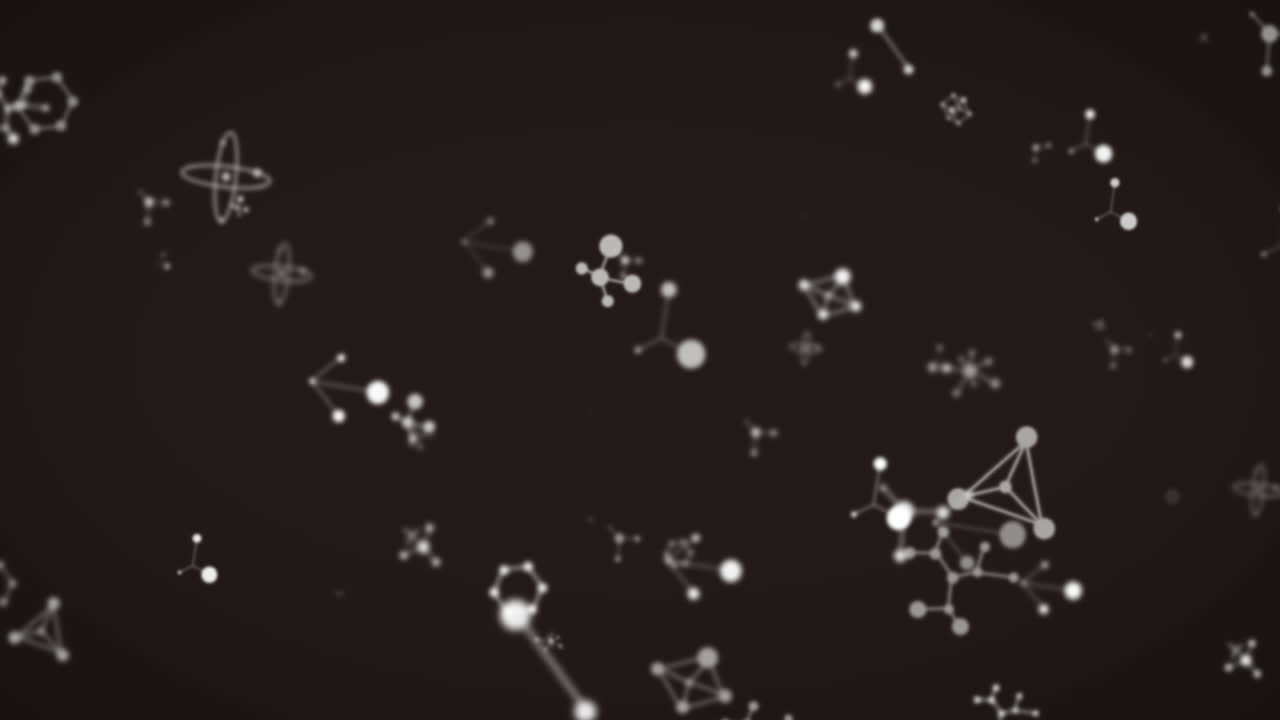 animación de moléculas blancas en movimiento sobre un fondo negro