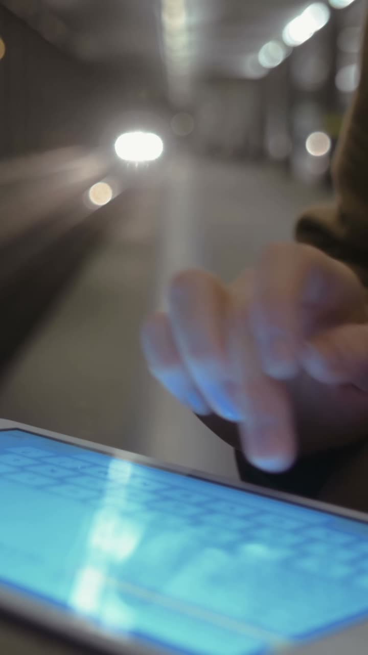 Person using a tablet in a tunnel