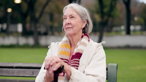 relax, thinking and a senior woman at the park