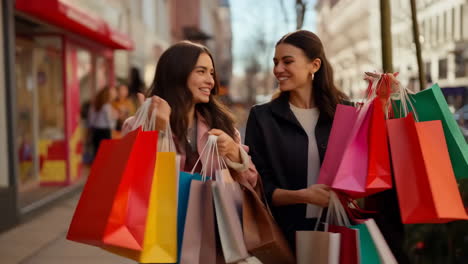 two women enjoying a shopping day on an urban street