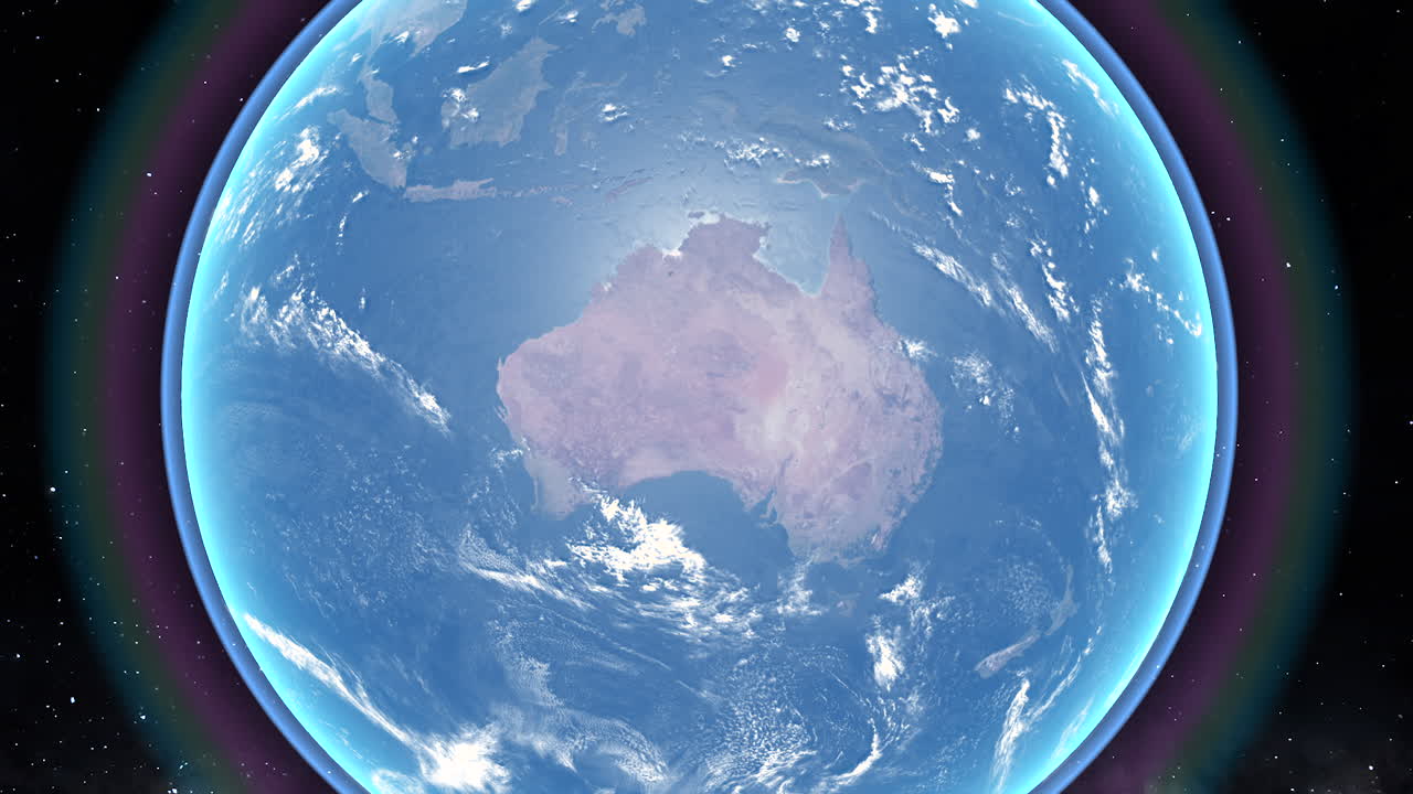 우주에서 볼 수 있는 오스트레일리아의 독특한 지형과 주변 바다를 강조하는 사진