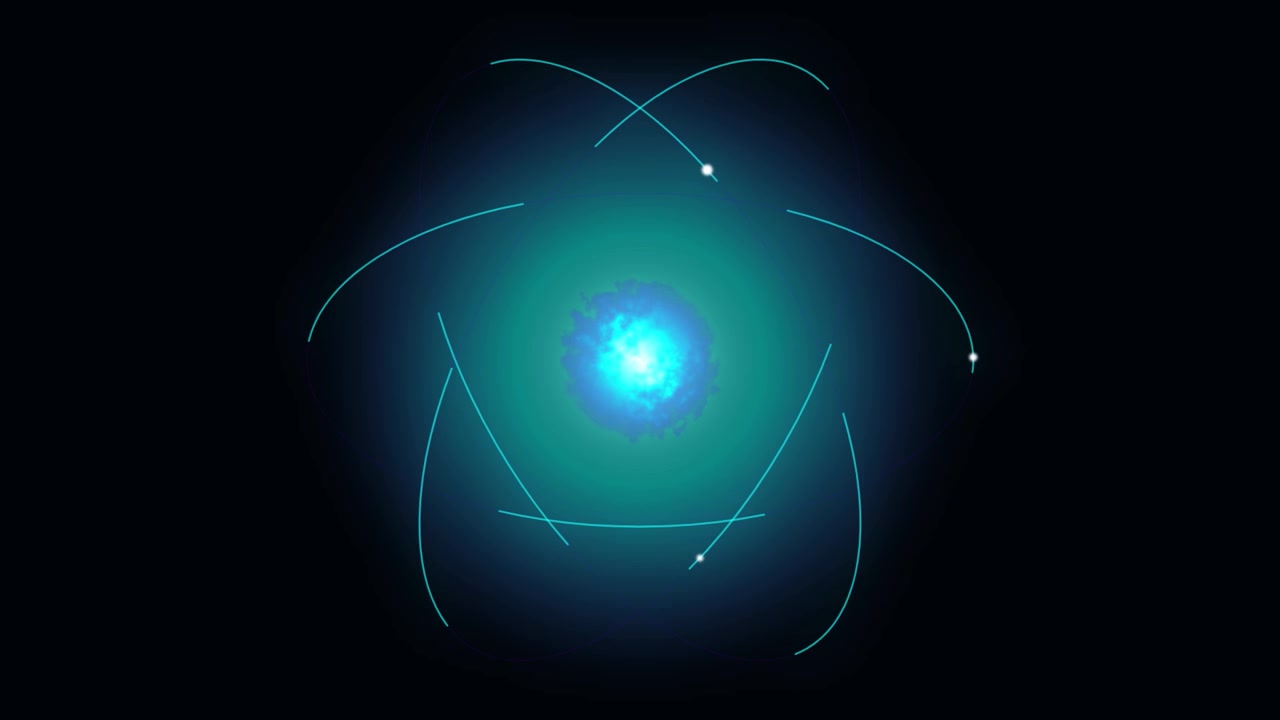 Koyu Arka Plan Üzerinde Yörüngede Dönen Elektronlarla Animasyonlu Atom Modeli.