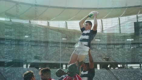 Animation-Der-Datenverarbeitung-über-Rugbyspieler-Im-Stadion