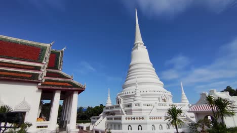 asian white and red temple exterior design, no people