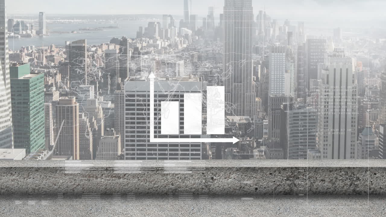 animación del procesamiento de estadísticas sobre el paisaje urbano