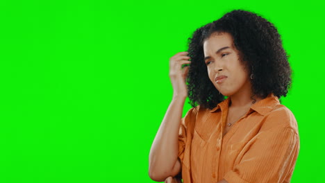 confused woman, green screen