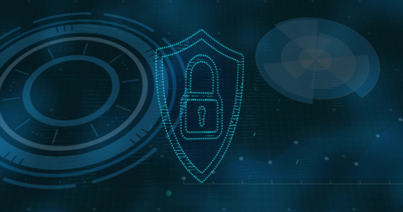 Animation of padlock over scanners data processing, on dark interface