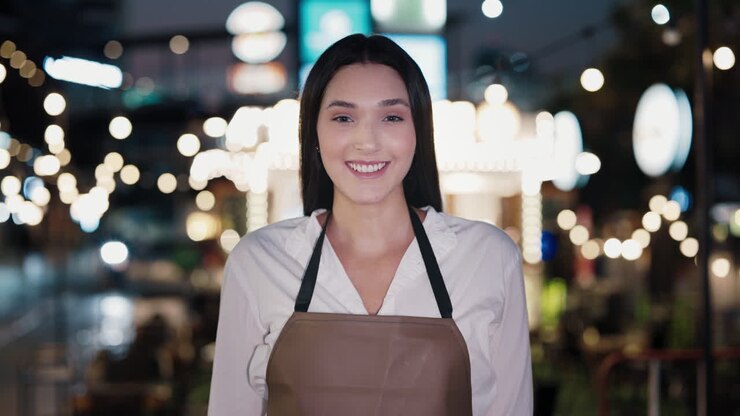 Smiling Waitress at Night Market