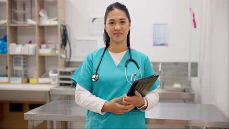 happy, face and a doctor or woman in a clinic