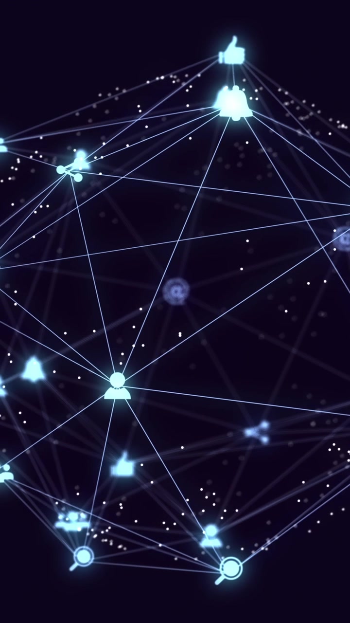 Animation of media icons over black background