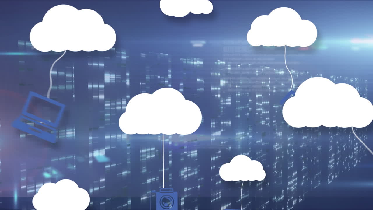 컴퓨터 서버에서 데이터 처리를 통해 전자 장치로 디지털 클라우드의 애니메이션