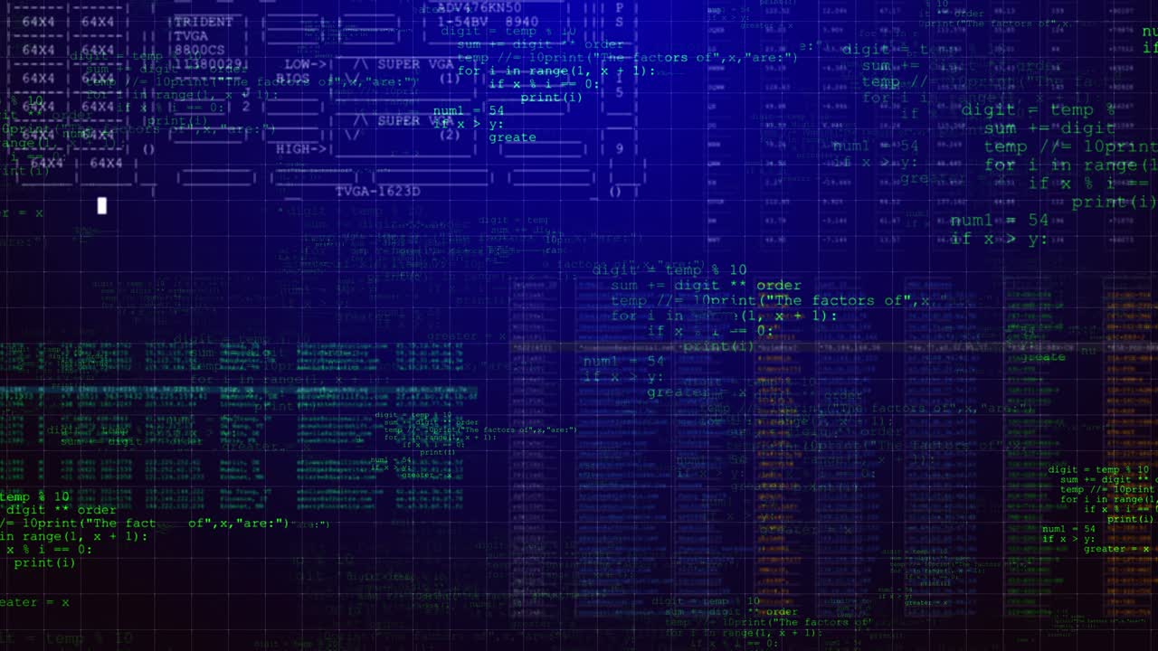 Futuristic digital data stream programming code with glowing lines of abstract binary code on a dark