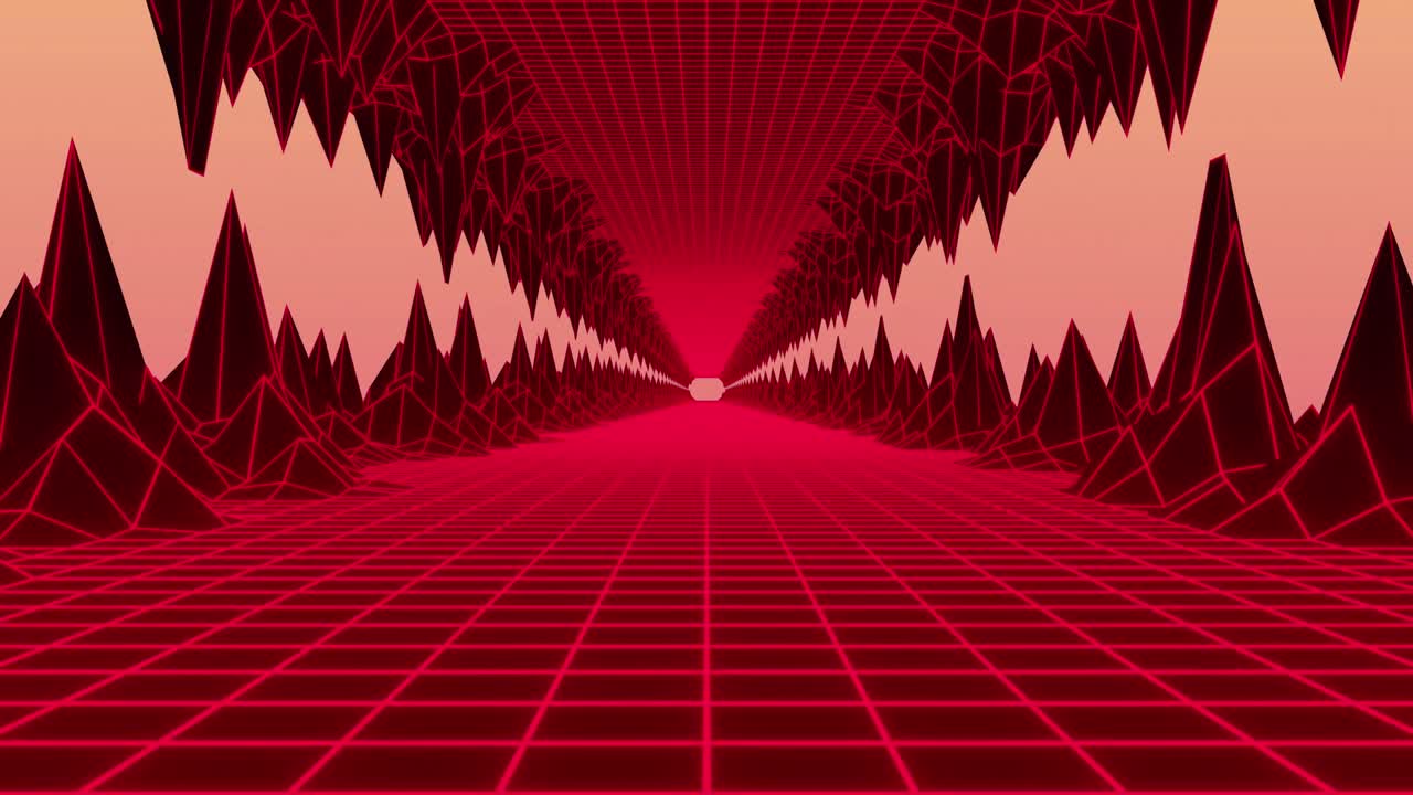 산 사이로 이동하는 그리드 도로의 감소하는 관점의 애니메이션