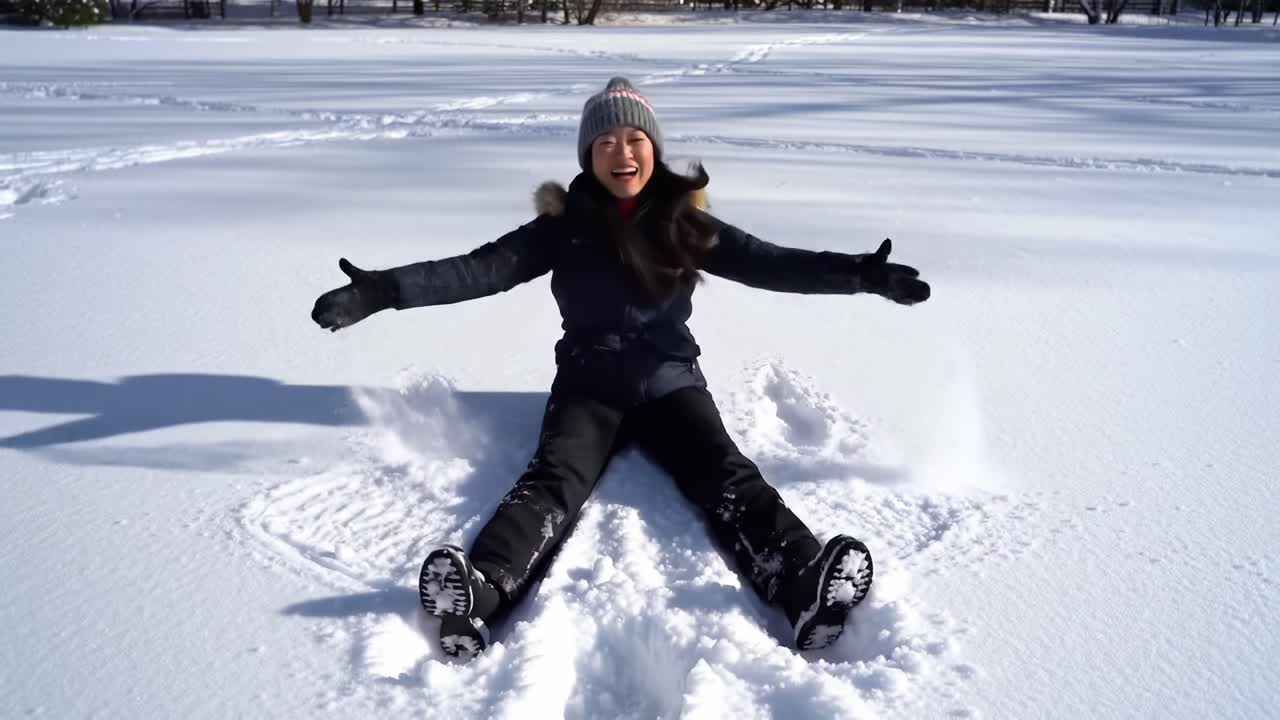 Creating a Snow Angel in a Winter Wonderland While Having Fun in the Snowy Park
